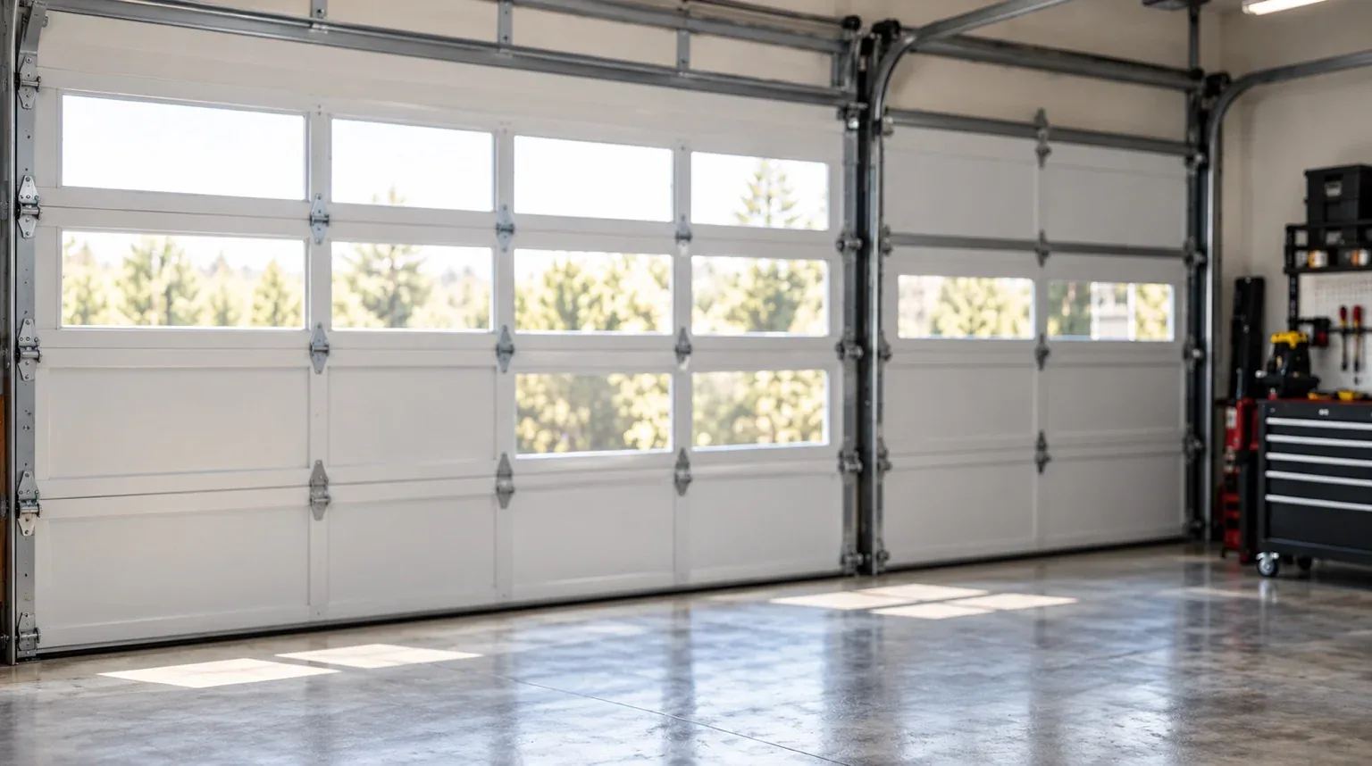 Interior view of residential garage doors