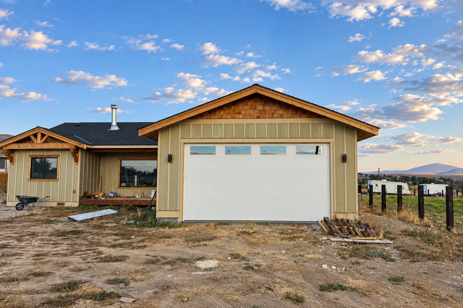 White garage door installed on a rural Central Washington home